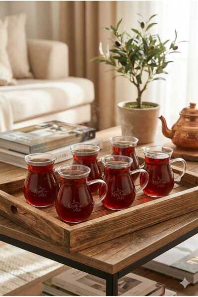 Selenica Keyfi Ala 6'lı Borosilikat Kulplu Çay Bardağı Seti - Isıya Dayanıklı...