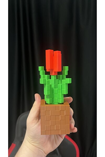 Minecraft Saksılı Lale Çiçek – Küp Tasarım Masa Dekoru 20CM Figür