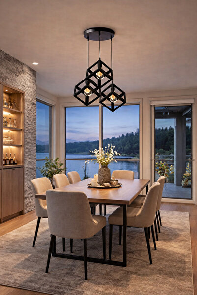 qwell Industrial Cube Ceiling Light - Black Metal Chandelier