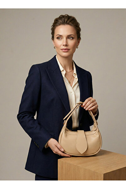 Çanta Trend Beige Color Women's Bag with Lined Hand and Shoulder Straps Bag