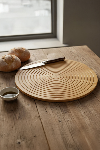 Vadi Bamboo Round Bread Cutting Board Circular Patterned Kitchen Presentation...