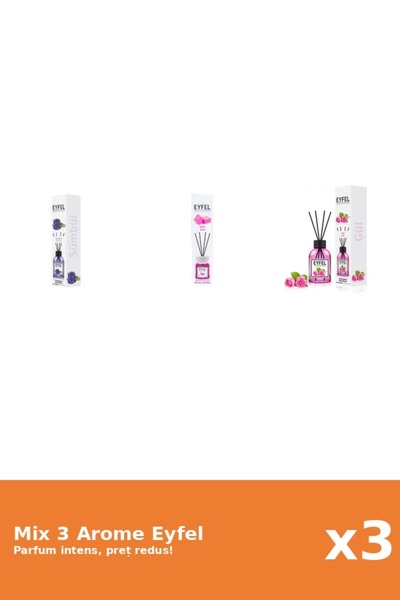 Eyfel Set 3 Mix Eyfel: 1x Bubble Gum, 1x Trandafir, 1x Zambile