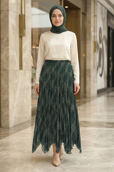 Kirazgym Asymmetrical Cut Lined Chiffon Skirt - Khaki