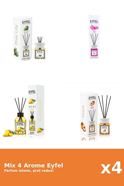 Eyfel Set 4 Mix Eyfel: 1x Ananas, 1x Bubble Gum, 1x Lacramioare, 1x Piersica