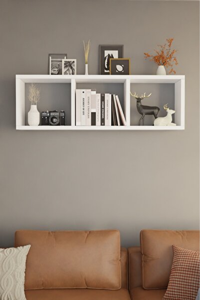 ODESSIA 3 Bölmeli Duvara Monte Dekoratif Raf Ünitesi Modern Salon Kitaplık Ra...