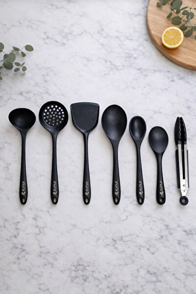 elfnur طقم أدوات مطبخ من السيليكون مكون من 7 قطع، مقاوم للحريق، غير قابل للال...