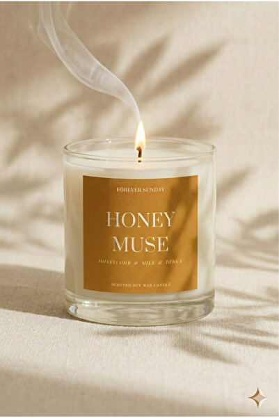 Honey Muse Bal Kokulu Ahşap Fitilli Soya Mumu Dekoratif Bardak Vegan Mum 250 ML