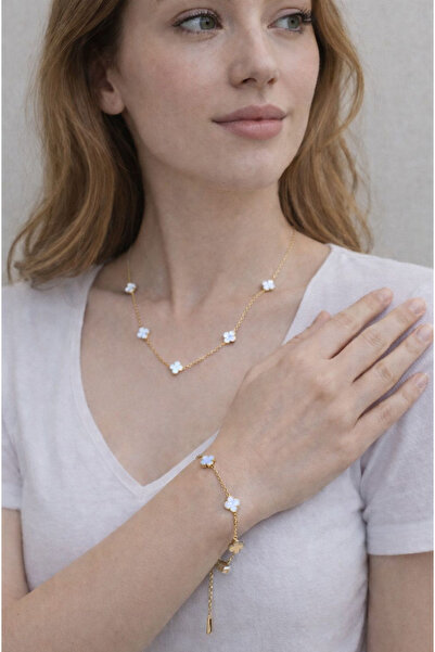 Mazel Design Çelik Yonca Figürlü Kolye Bileklik Seti