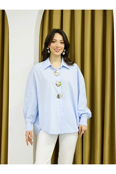 Coral قميص بأزرار كبيرة مع أرقام مكتوبة 26114 أزرق فاتح