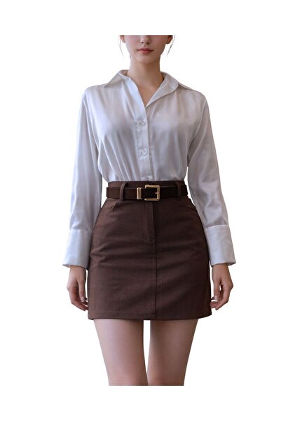 Qualia Butik Women's Soft Denim Fabric Mini Skirt, Pack of Belt