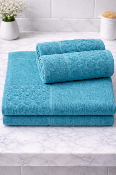 HAMRALİFE Cotton Lu 4-Piece Bath Towel Set / Soft Spa / 2Pcs Hand & Face Towe...