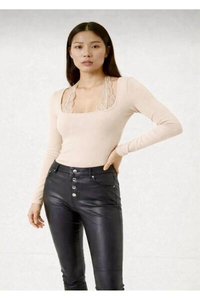 FLEX FASHION Negru TREND dantelă piese cu mânecă lungă, bluză populară cu det...