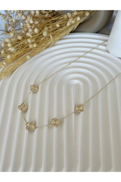 Bade Jewelry Vip Gold 5’li Van Cleff Model Kararmaz Çelik Kolye 50+5 cm