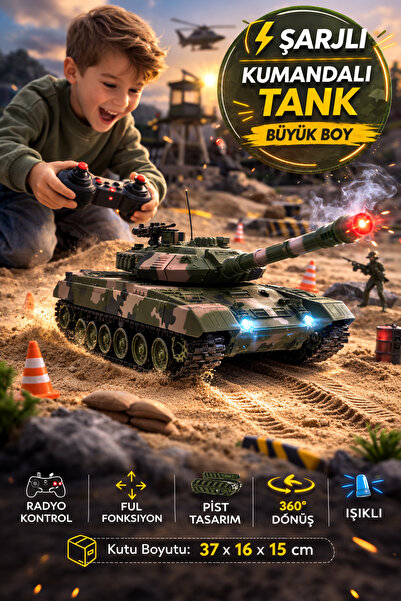 TOYFEST Şarjlı Kumandalı RC Tank 360° Döner Kule Işıklı Paletli Radyo Kontrol...