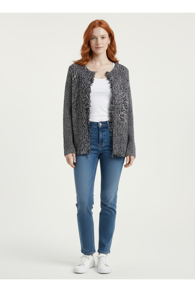 Neden Tekstil Gray Tweed Look Tasseled Jacket Cardigan