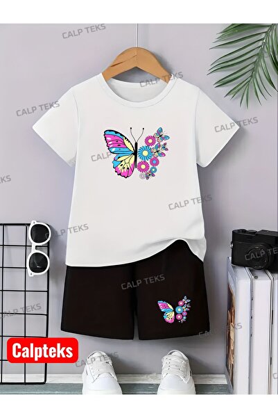 CALP TEKS Butterfly Daisy Printed Summer Shorts-T-Shirt Children's Set