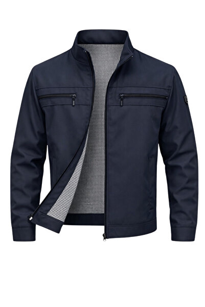 SİVAİST Lacivert Erkek Pamuk Polyester Karışımlı Çift Göğüs Fermuarlı Su Ve R...