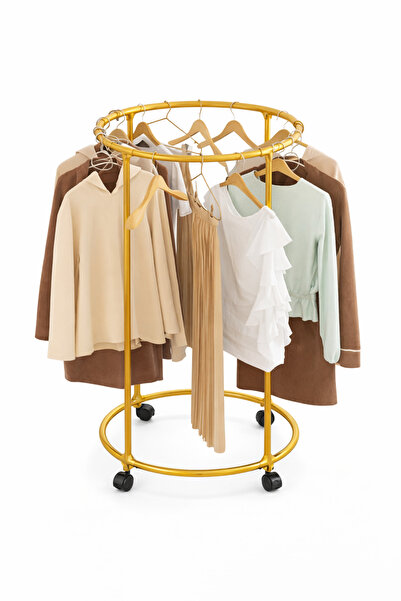 Otto Round Gold Coat Rack with Wheels, Metal Clothes Rack, Clothing Organizer