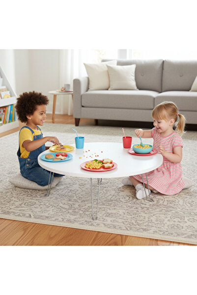 Ratemo Mobilya Ratemo Parlak Beyaz Katlanır Yer Sofrası – 22 cm Yükseklik | 7...