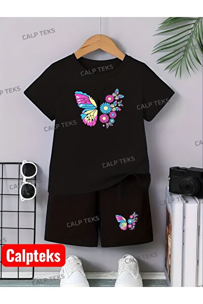 CALP TEKS Butterfly Daisy Printed Summer Shorts-T-Shirt Children's Set