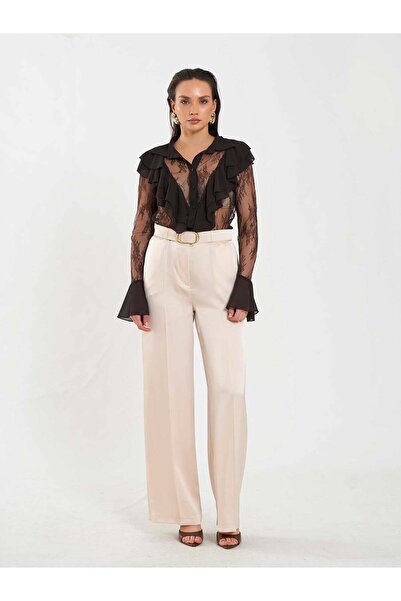 Coral Satin Belt Pack Straight Leg Trousers 031656 Beige