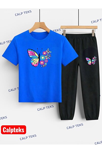 CALP TEKS Children's Set with Butterfly and Daisy Print (T-Shirt-C Pocketed S...