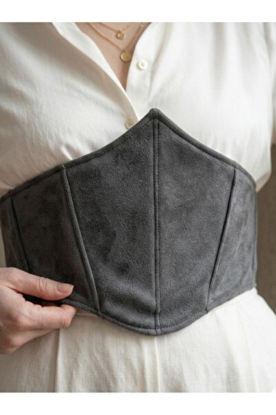 Alessia Antrasit Deri Bel Kemeri - Elbise Üstü Büstiyer Korse - Şık Vintage K...