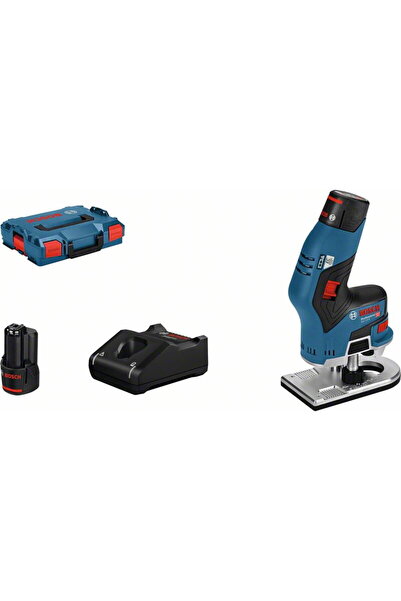 Bosch Router GKF 12V-8 Edge cu 2 baterii Li-Ion 3Ah + L-Boxx