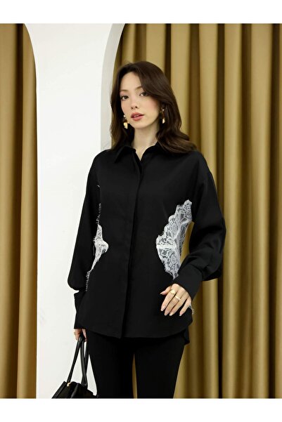 Coral Lace Detailed Shirt 102275 Black