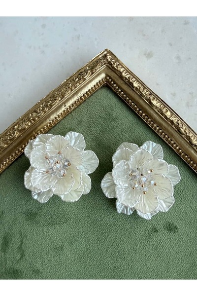 My Joyas Design Beyaz Sedefli Şakayık Düğme Broş (Çift)