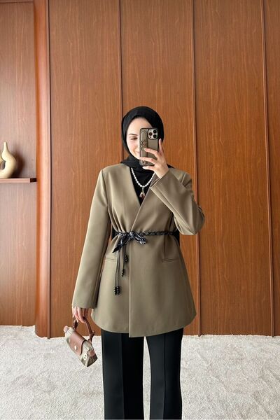 ALVOR Premium Textured Blazer Jacket with Scarf Detail