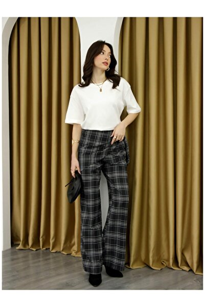 Coral Side-Tie Plaid Piece Trousers 261508 Black