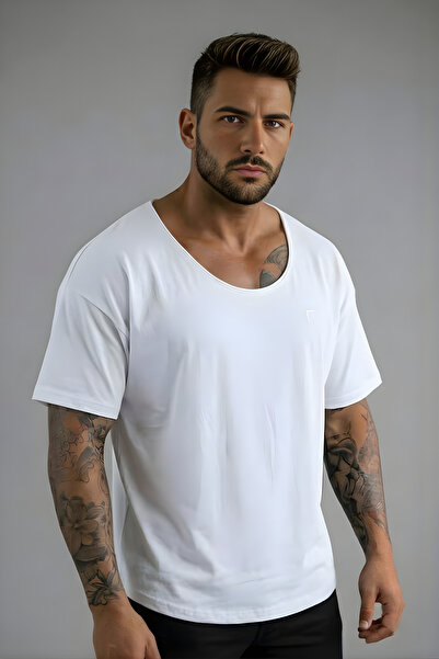 bozdemirtshirt % 100 Pamuklu Erkek T-shırt Geniş Pis Yaka Oversize Siyah/ Beyaz