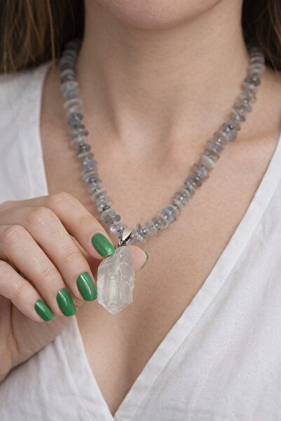 best bioenerji taş terapi Labradorite Amorphous Cut Natural Stone Necklace 45 cm