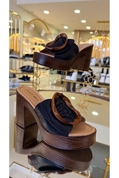 KRISTE BELL İthal Deri Tokalı Model Dolgu Topuk Terlik 2039-54