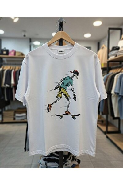 playwear Μπλουζάκι με στάμπα καπέλου Skateboard και σχέδιο κρανίου, 100% βαμβ...