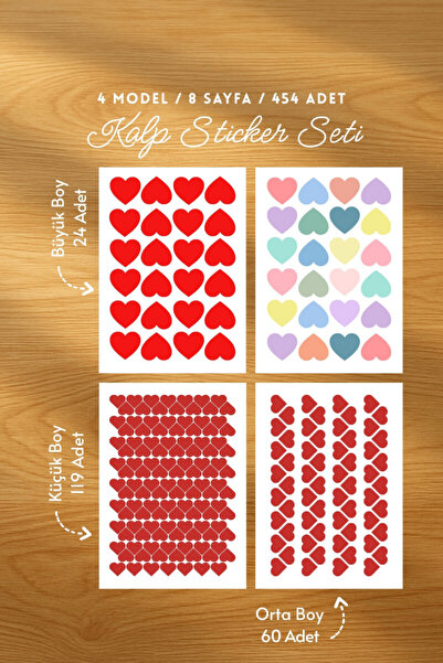 Bimotif Karışık kalpli sticker seti (4 model, 8 sayfa, 454 adet) planner, pak...