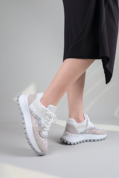 Birikon Rara Stone and Tulle Detail Sneakers White