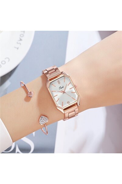 GENERAL A women's watch with a stainless steel strap and a rectangular dial, ...