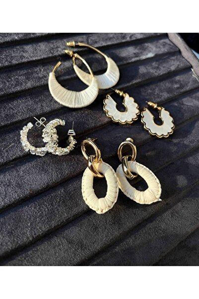 Luxiva 4 Pcs Cream Color Women's Earrings