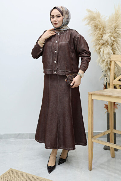 Tesettür Dünyası Pocketed Denim Detailed Denim Set Tsd260138 Brown