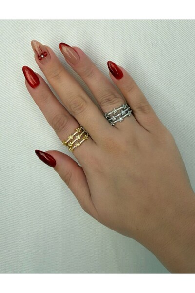 Store Diva Charm Three Row Star Detailed Stylish Adjustable Ring