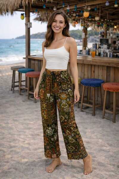 forte bella Desenli Salaş Viskon Trend Pantalon