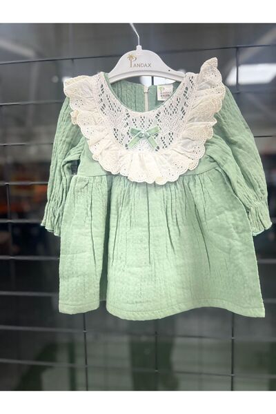 Kids "Kız Bebek Müslin Elbise Fisto Dantel Detaylı Yakalı Pembe"