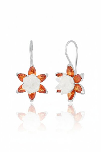 Zanaatsilver 925 Ayar Gümüş Rodyumlu Lotus Nilüfer Çiçeği Mengeç Küpe
