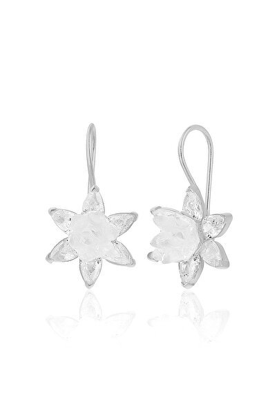 Zanaatsilver 925 Ayar Gümüş Rodyumlu Lotus Nilüfer Çiçeği Mengeç Küpe