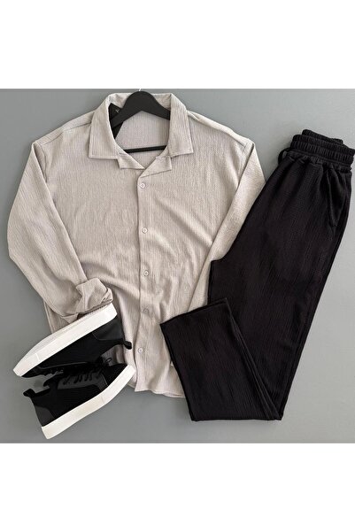 WENMİNG Men's Wrinkled Shirt and Pants Summer Top and Bottom Combination