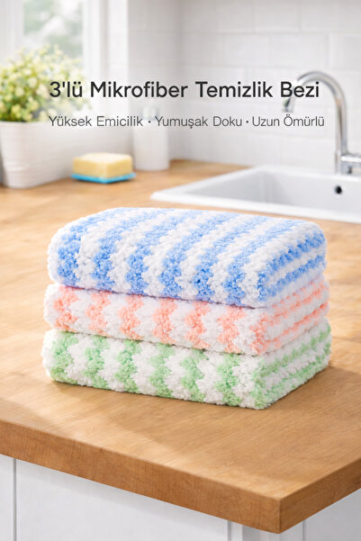 EcoVibe 3lü Mikrofiber Çok Amaçlı Kolay Temizlenir Bez Pofidik Bez