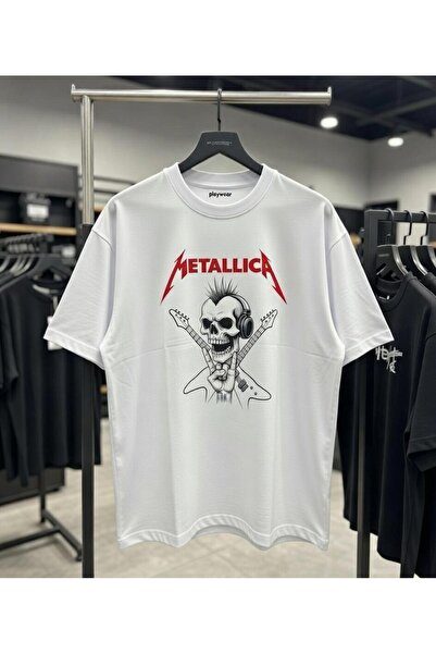 playwear Μπλουζάκι Metallica με στάμπα κιθάρας και μουσικής, 100% βαμβάκι, κα...