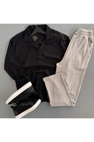WENMİNG Men's Wrinkled Shirt and Pants Summer Top and Bottom Combination